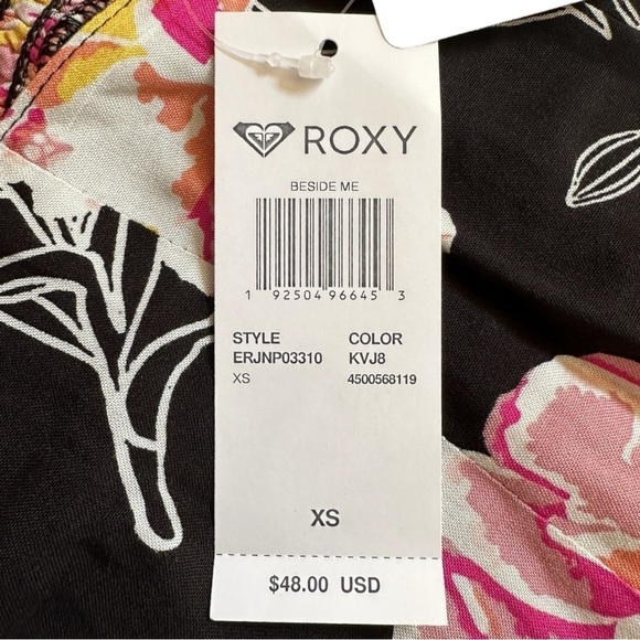 Roxy Pants Women’s Size XS Black Floral Print NWT Vacation Flowy Wide Leg - Picture 7 of 9